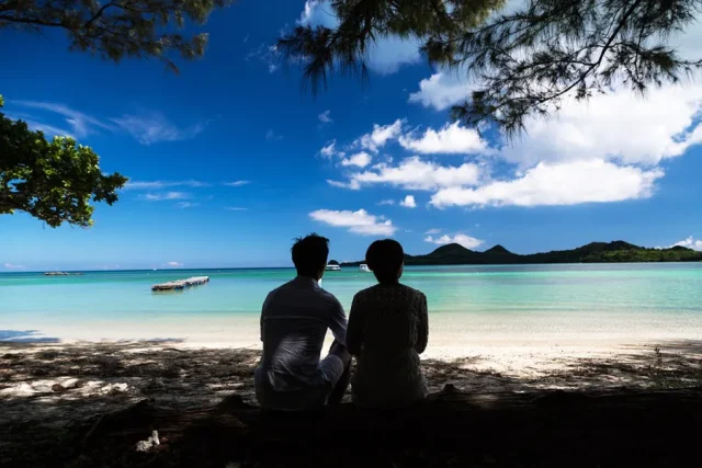 レンタカー、海、夫婦